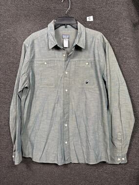 Patagonia Shirt Mens XL Blue Organic Cotton Chambray Button Up Long Sleeve